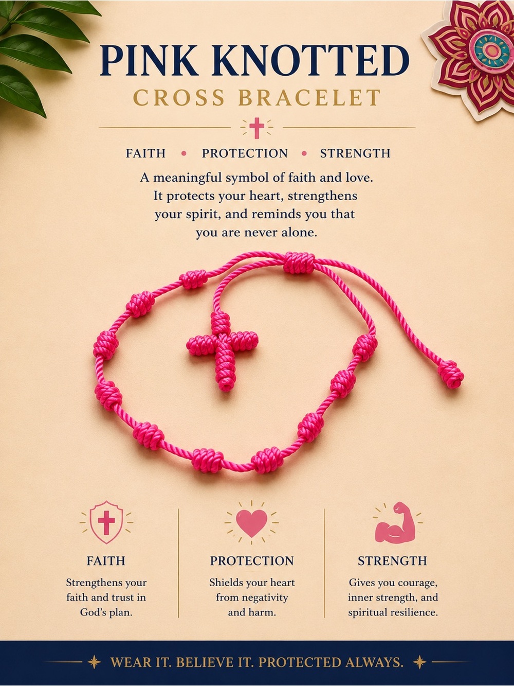 Pink Knotted Cross Bracelet - Picture 1 of 1